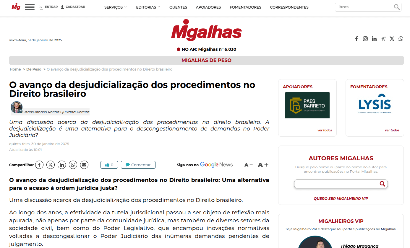 O avanço da desjudicialização dos procedimentos no Direito brasileiro